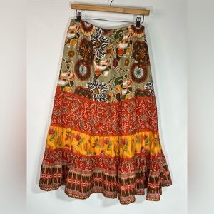 Vintage Coldwater Creek Vibrant Patchwork Cotton Maxi Skirt